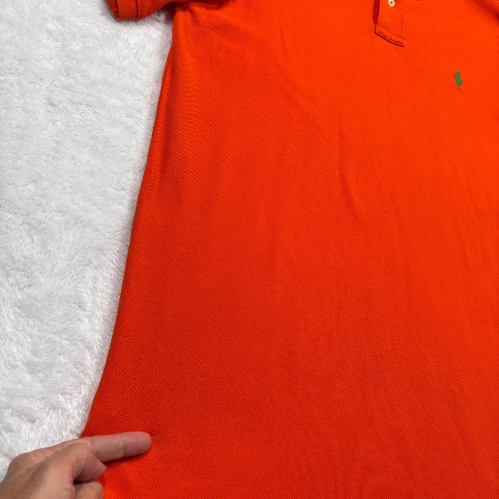 Polo Ralph Lauren Polo Shirt Men L (FIT M) Orange CUSTOM LONG Green Pony Preppy